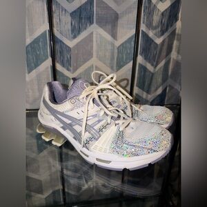 Asics Glittery White and Silver Running Shoes